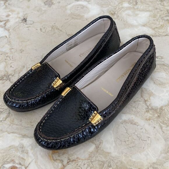 Bruno Magli Snake Embossed Leather Driving Flats Loafers - Picture 3 of 15